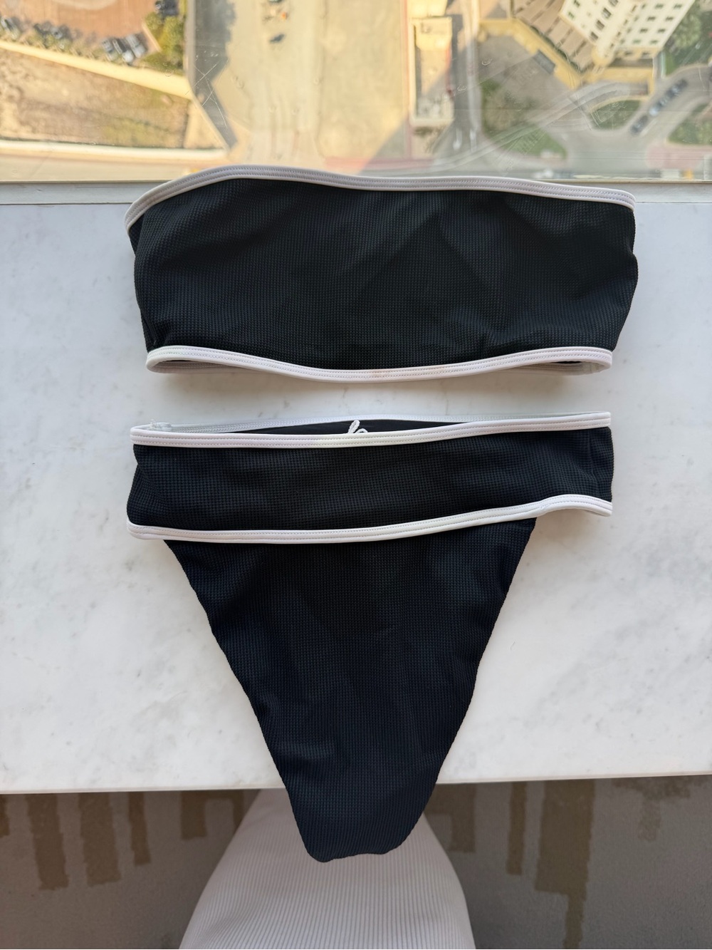 L'Academie Black Bandeau Bikini with White Trim